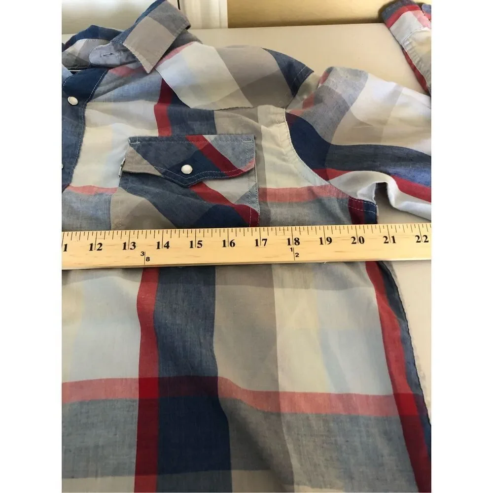 Levi’s Plaid Western Snap Button Shirt Mens Medium Blue Red